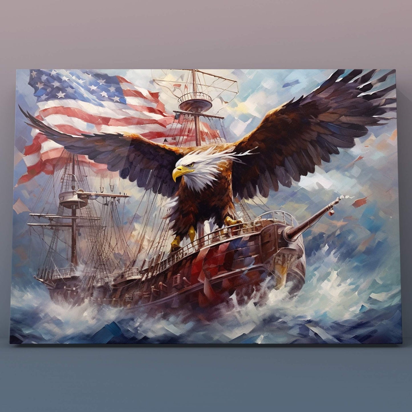 Bald Eagle on Ship with Flag Paint by Numbers