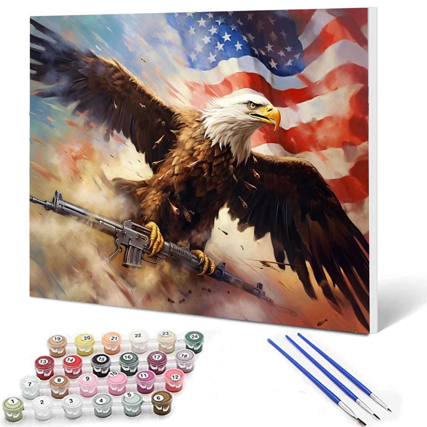 Bald Eagle with Rifle and Flag Paint by Numbers