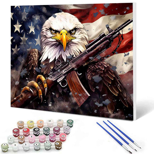 Fierce Bald Eagle with Rifle Paint by Numbers