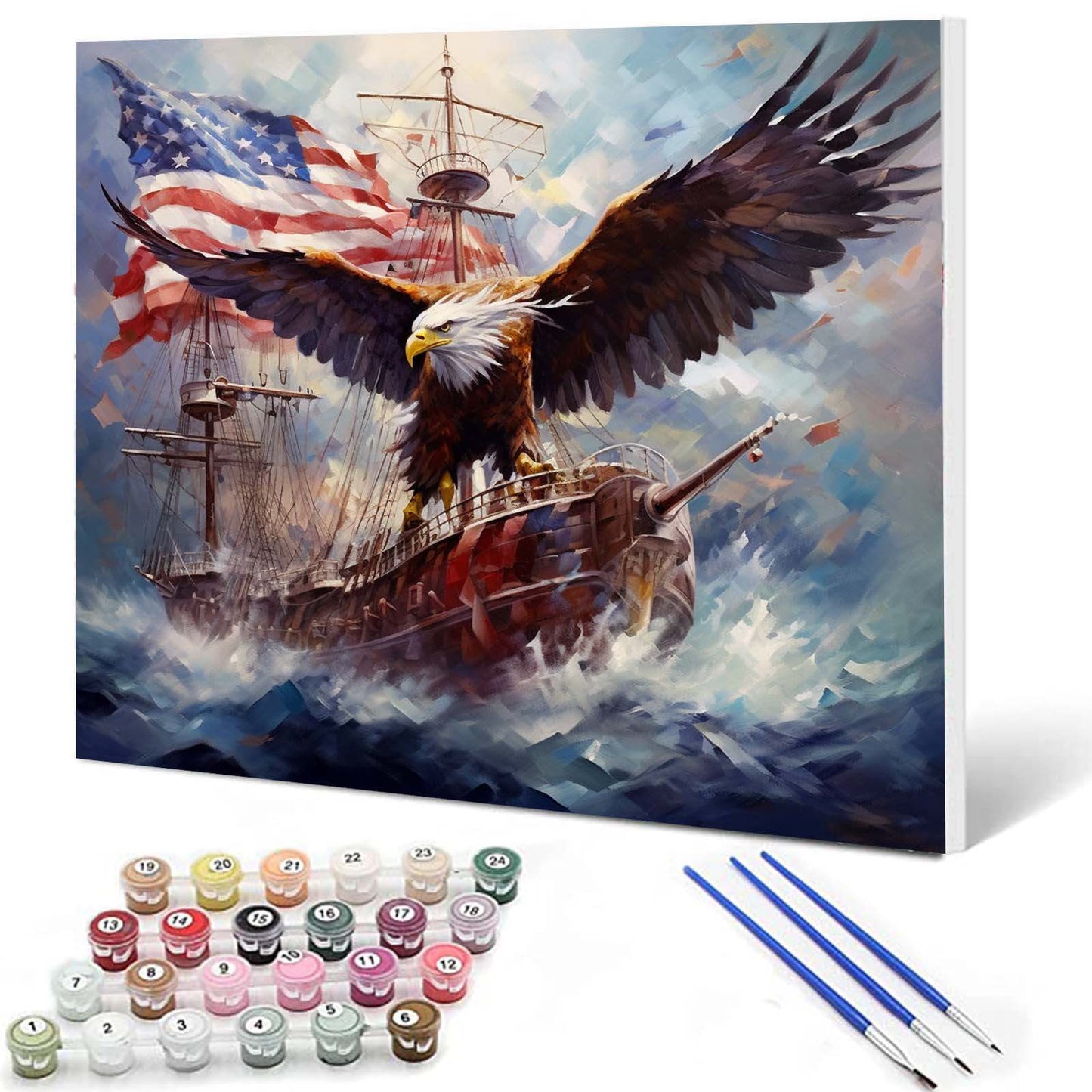 Bald Eagle on Ship with Flag Paint by Numbers