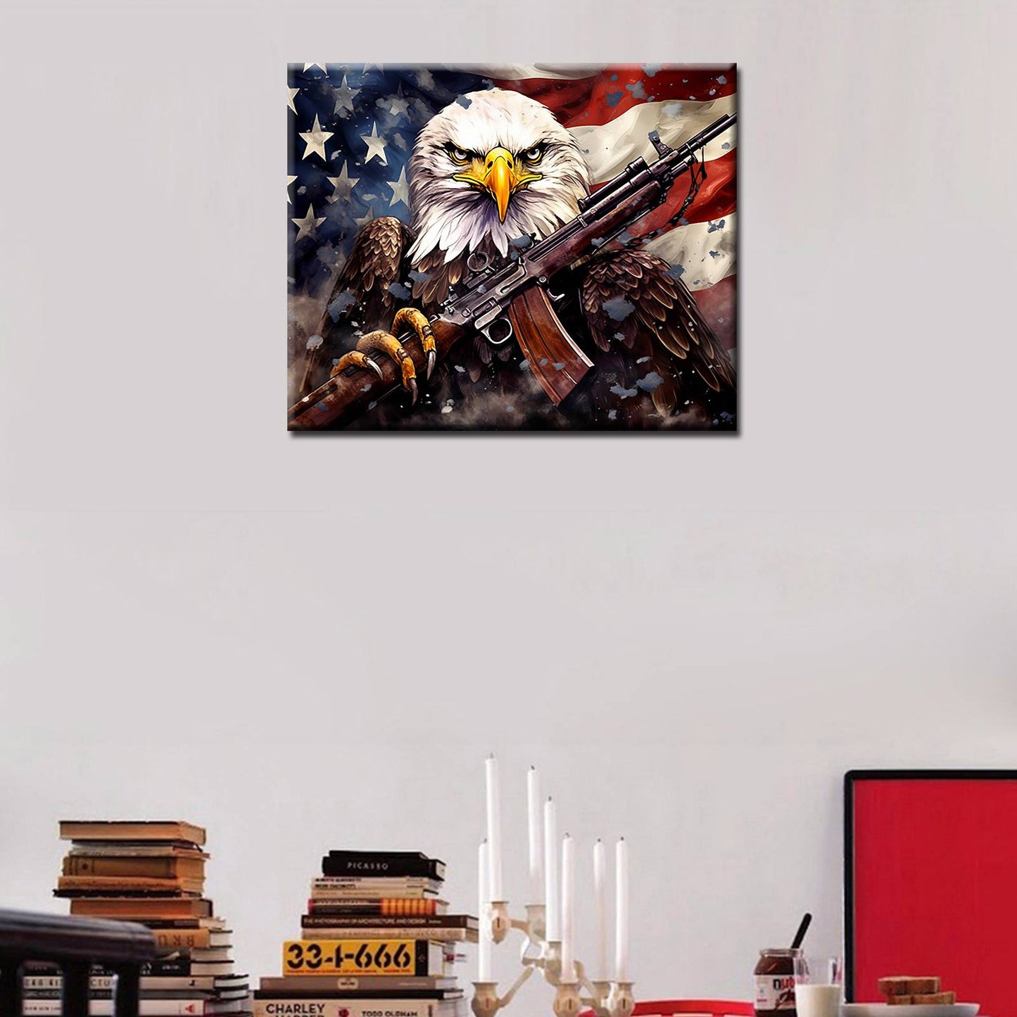 Fierce Bald Eagle with Rifle Paint by Numbers