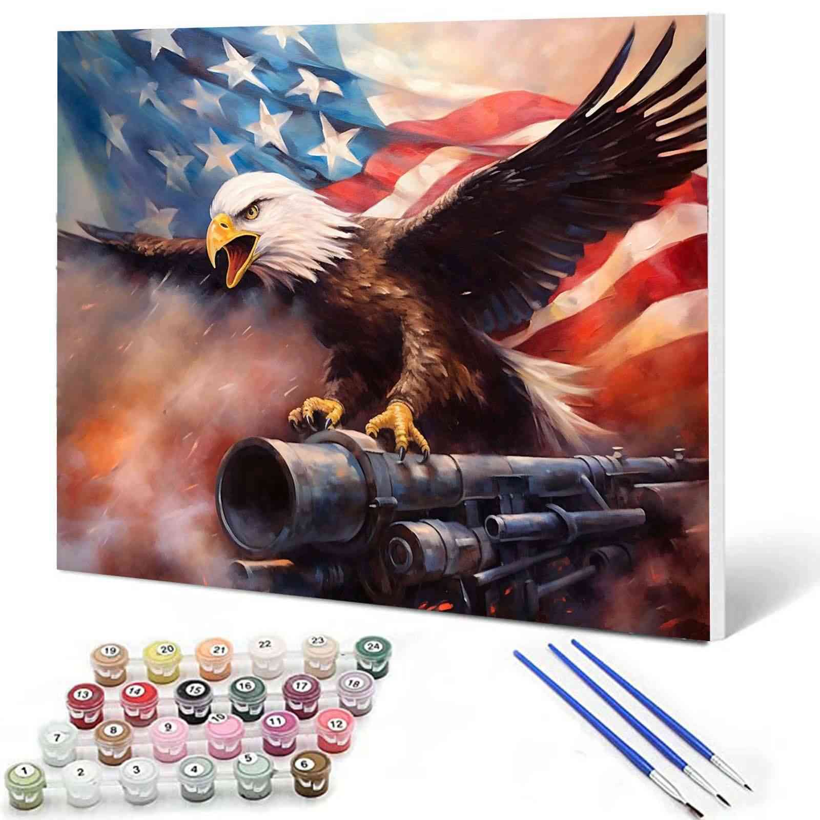 Bald Eagle with Rifle and Smoke Paint by Numbers