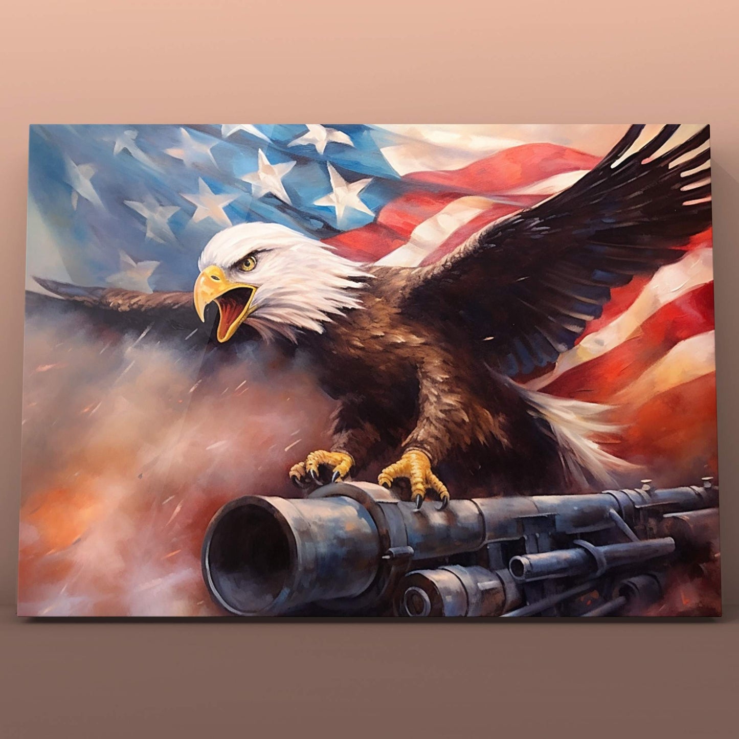 Bald Eagle with Rifle and Smoke Paint by Numbers