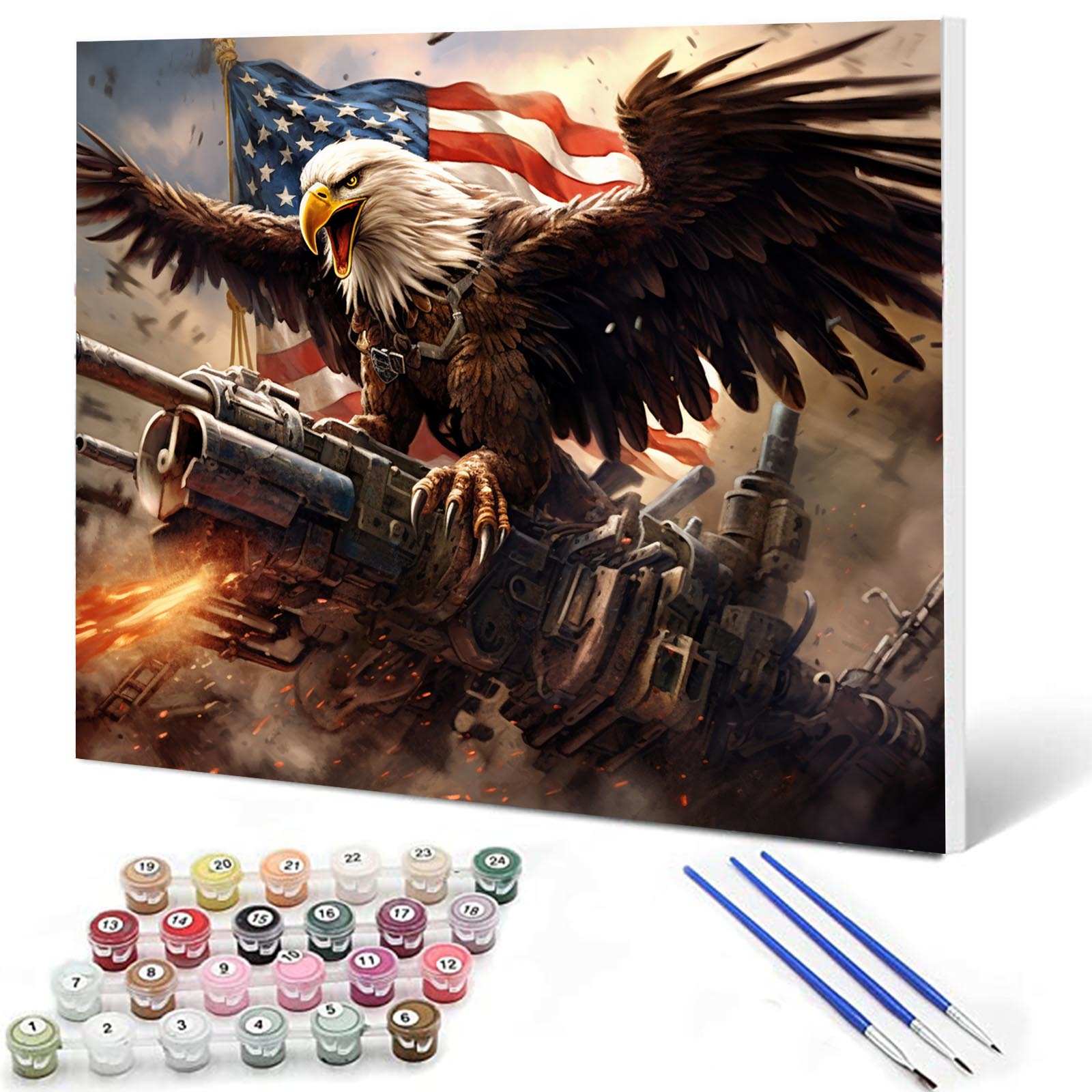 Bald Eagle with Cannon and Flag Paint by Numbers