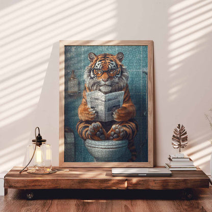 Tiger Reading on Toilet Jigsaw Puzzle