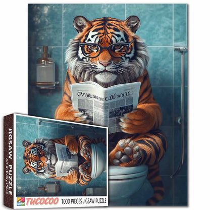 Tiger Reading on Toilet Jigsaw Puzzle