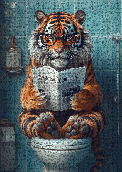 Tiger Reading on Toilet Jigsaw Puzzle