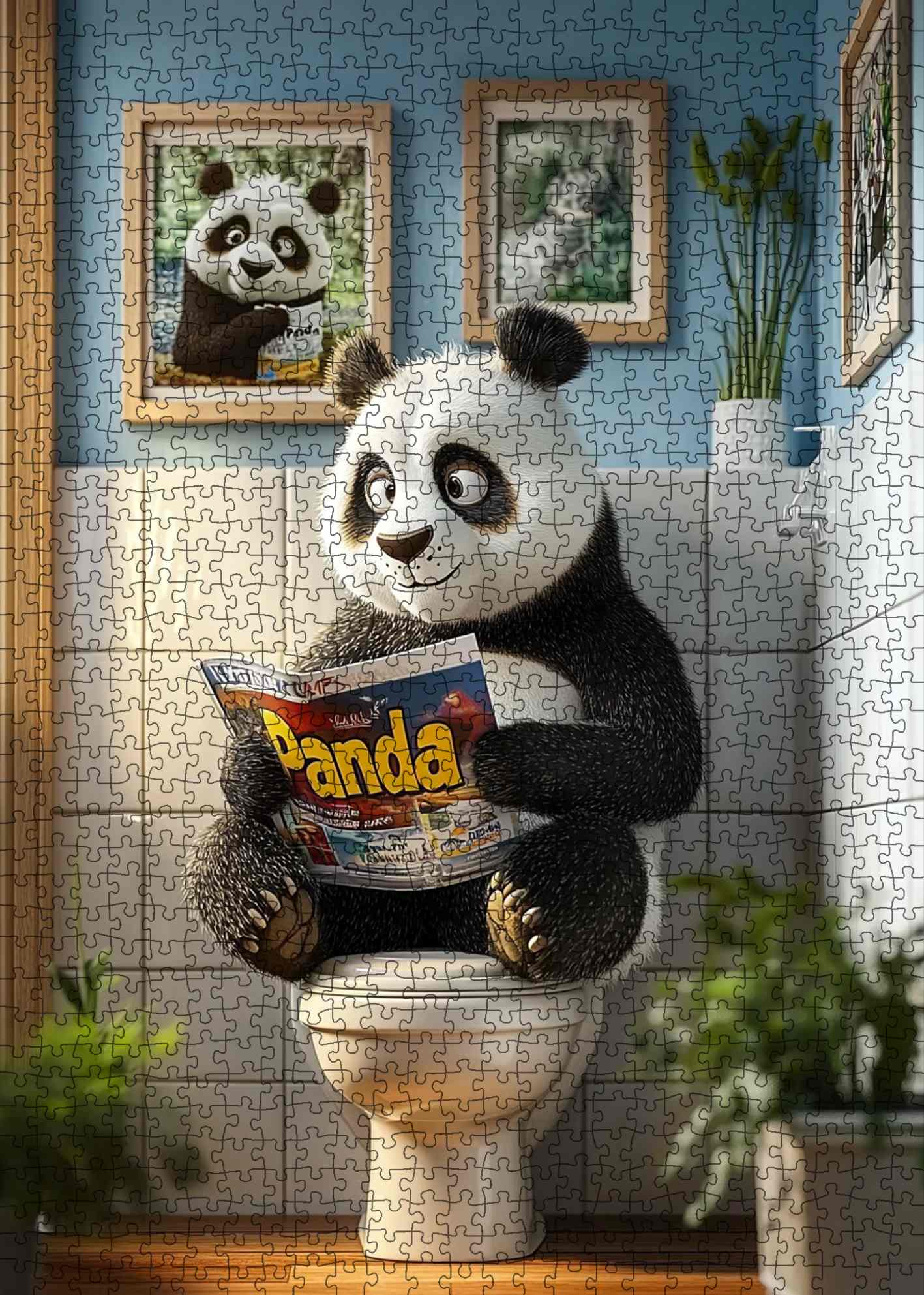 Bathroom Panda Reader Jigsaw Puzzle