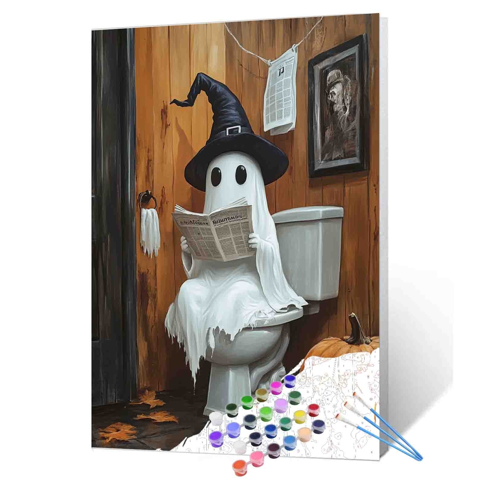 Bathroom Ghost Reading Paint by Numbers