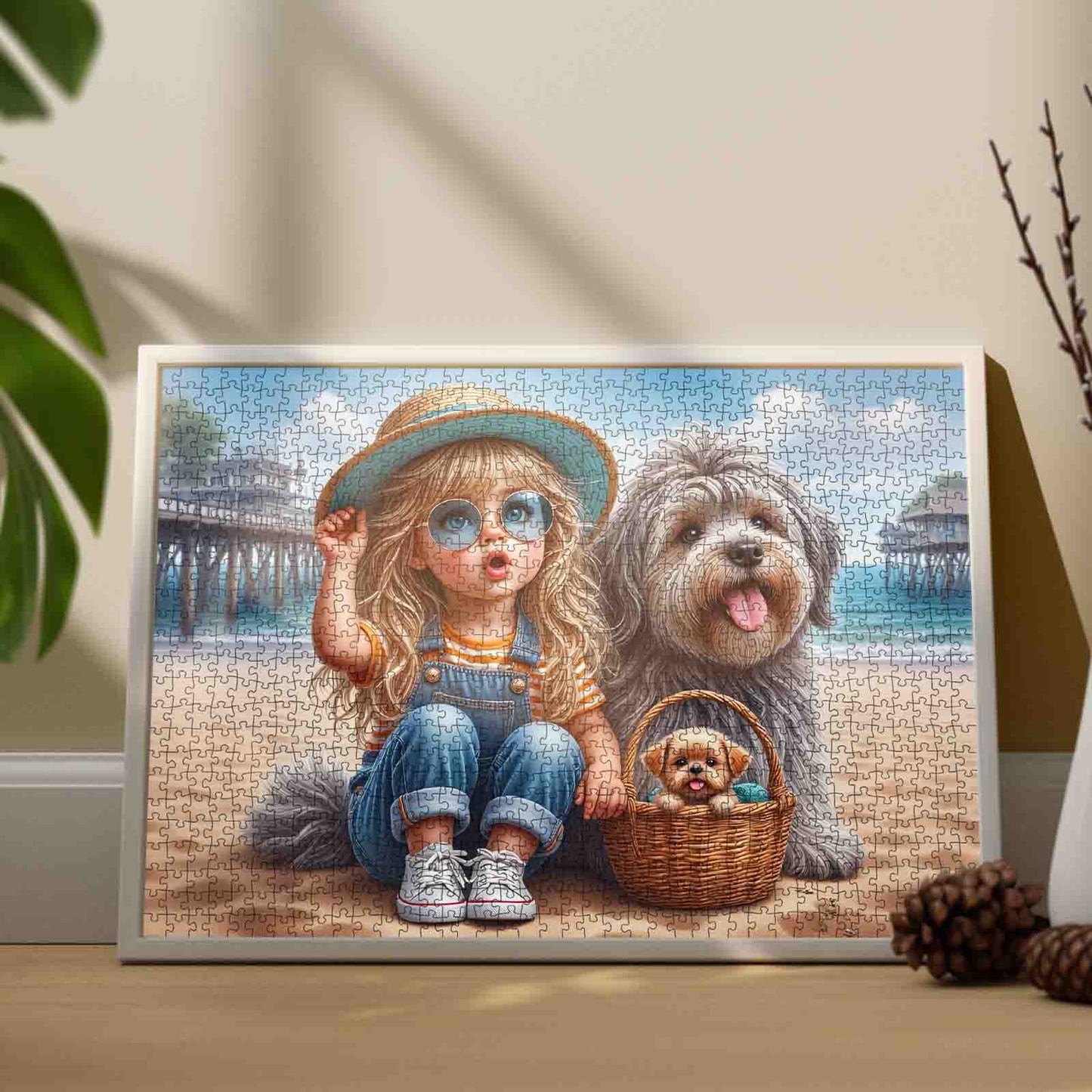 Beach Day Friendship Girl and Dogs Jigsaw Puzzle