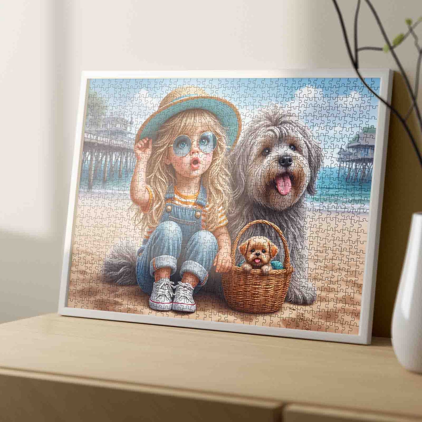 Beach Day Friendship Girl and Dogs Jigsaw Puzzle