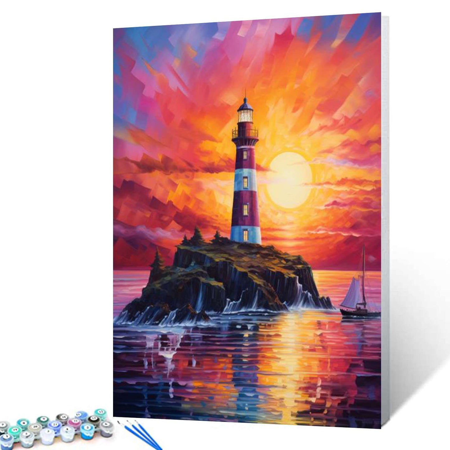 Majestic Lighthouse Sunset Paint by Numbers