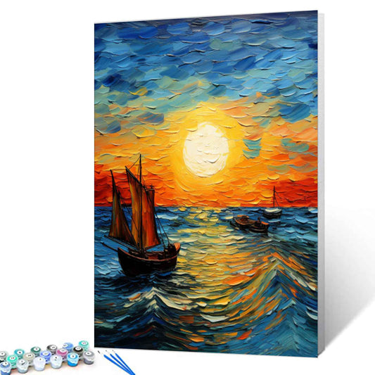 Vibrant Sailboats at Sunset Paint by Numbers