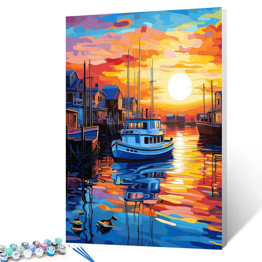 Vibrant Harbor Sunset Paint by Numbers