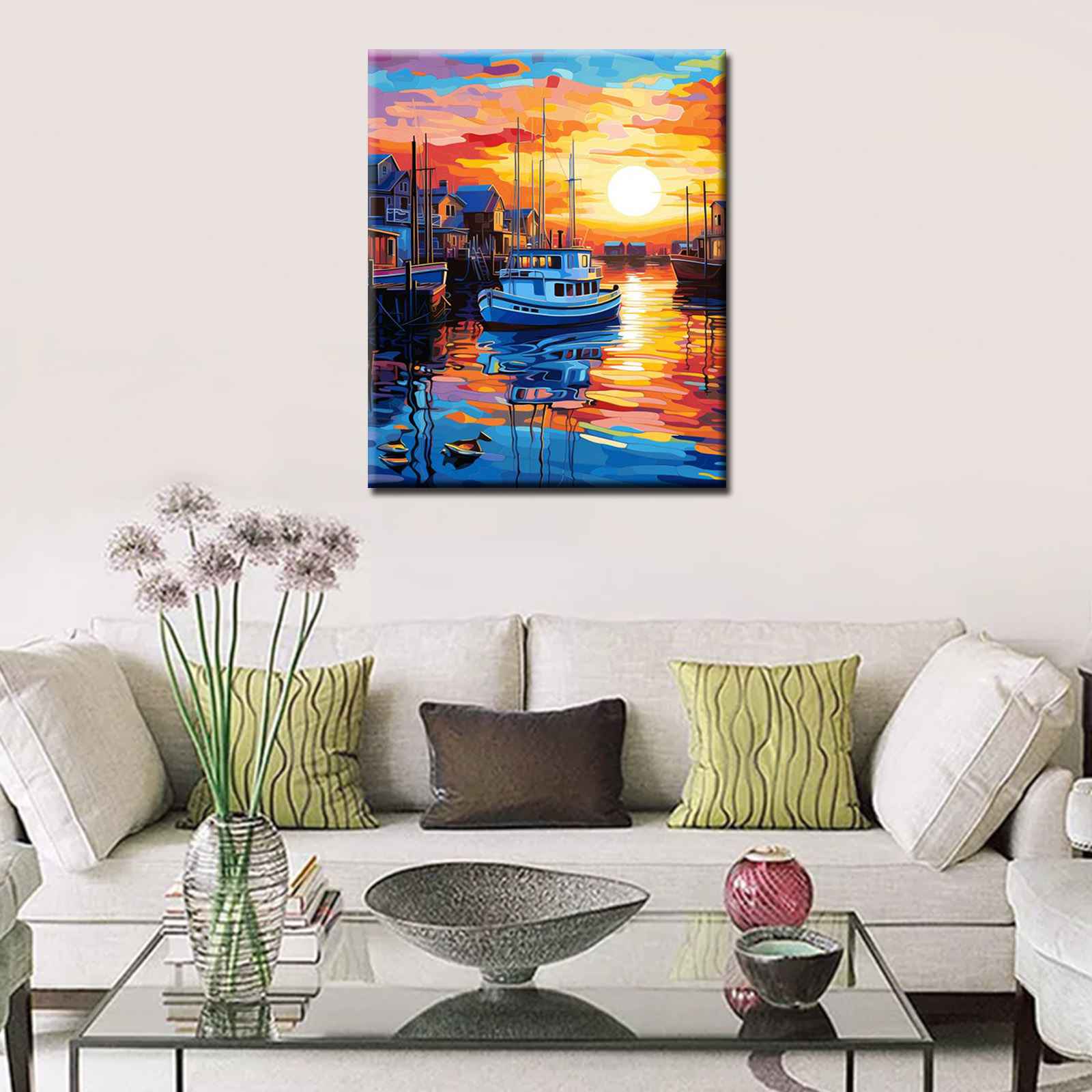 Vibrant Harbor Sunset Paint by Numbers