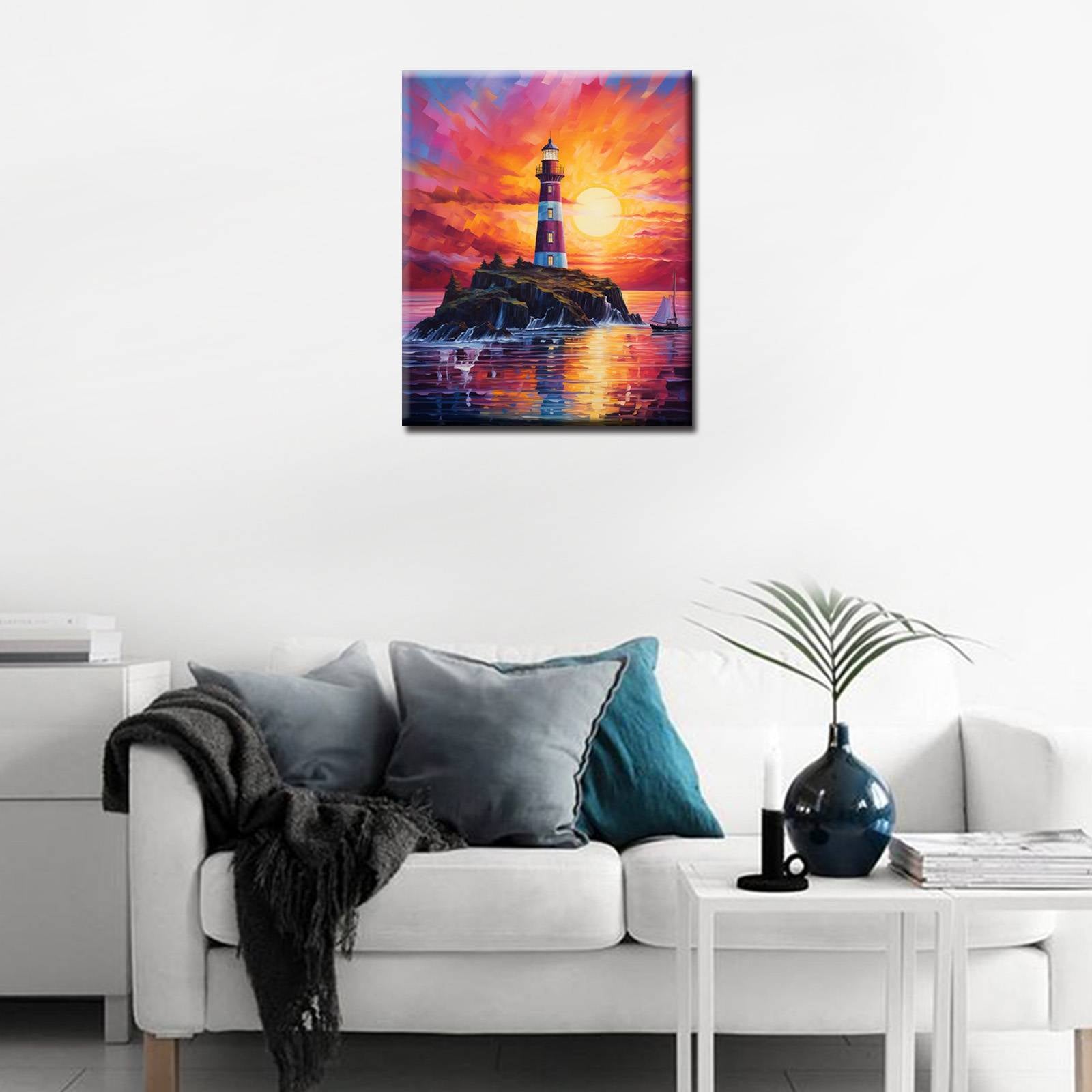 Majestic Lighthouse Sunset Paint by Numbers