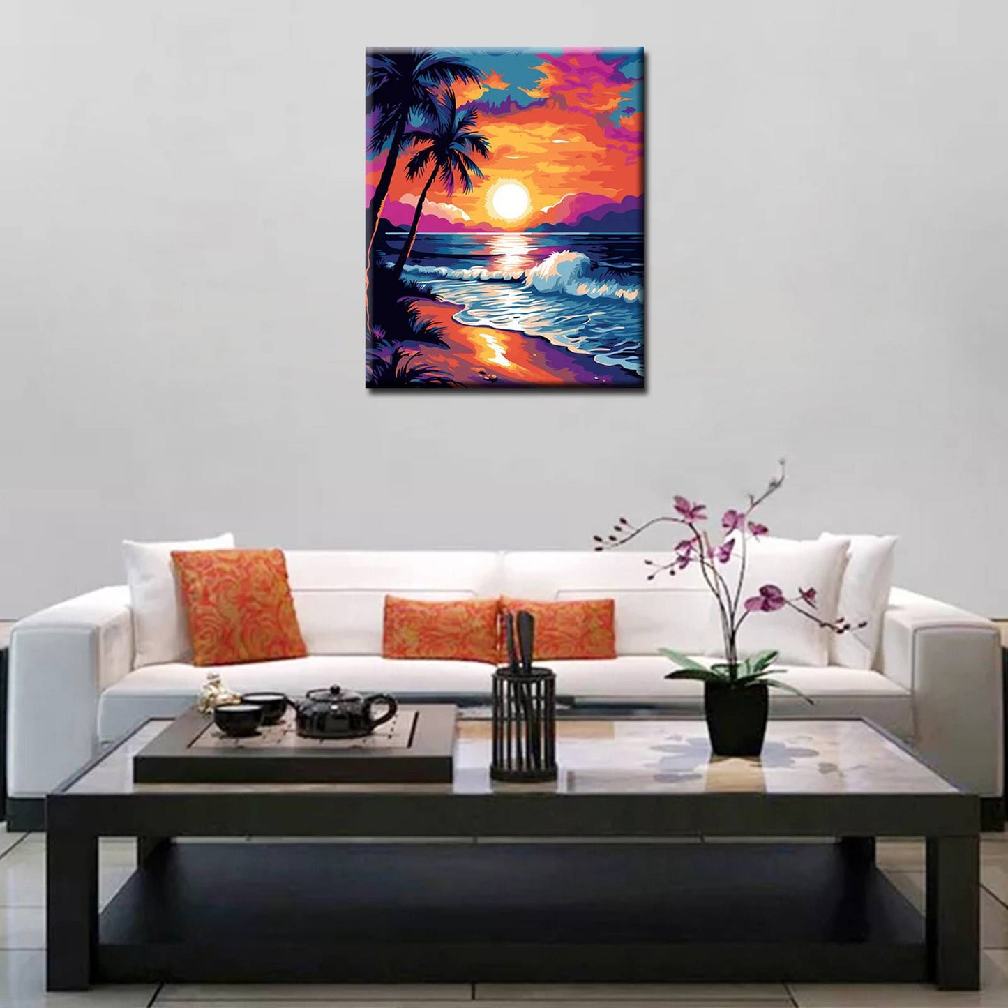 Vibrant Tropical Sunset Beach Paint by Numbers