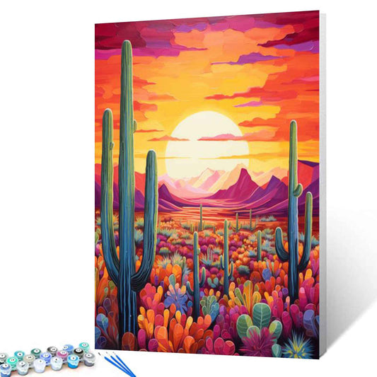 Desert Sunset with Cacti Paint by Numbers