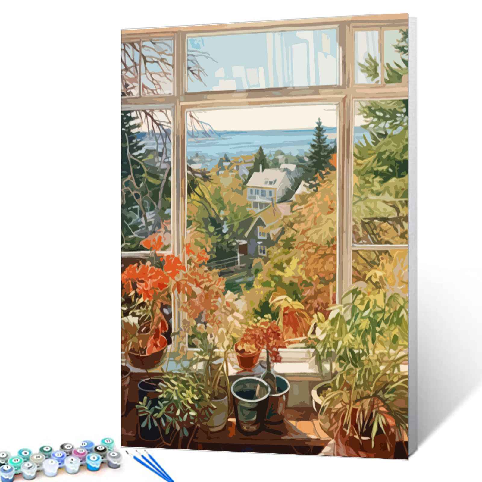 Autumn Garden View from Window Paint by Numbers