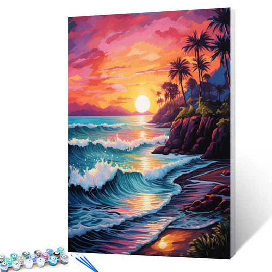 Tropical Sunset Waves Paint by Numbers