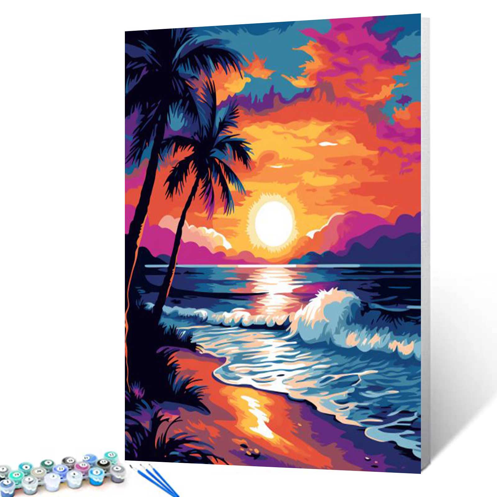 Vibrant Tropical Sunset Beach Paint by Numbers