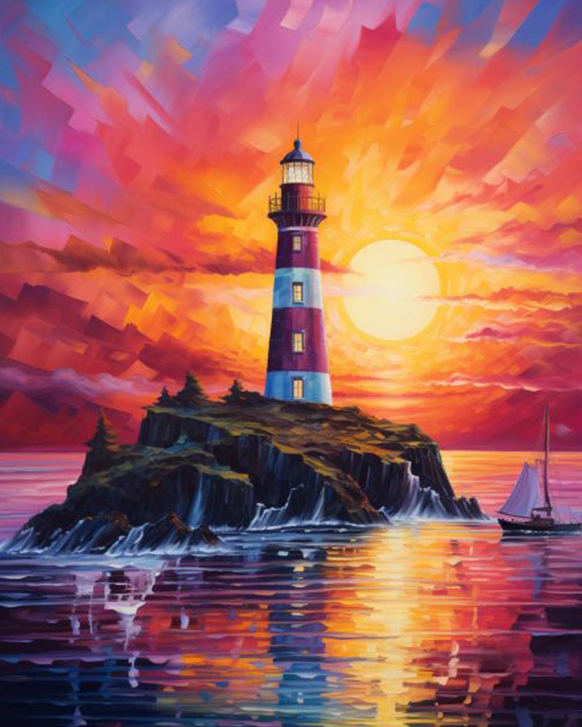 Majestic Lighthouse Sunset Paint by Numbers