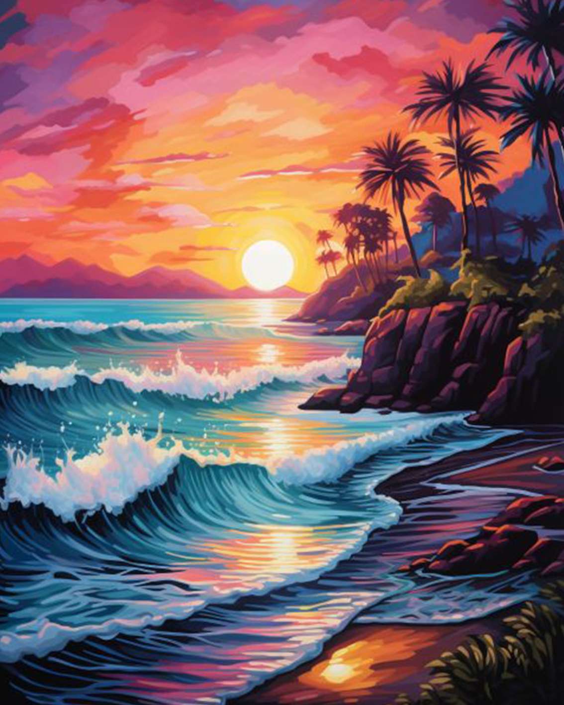 Tropical Sunset Waves Paint by Numbers