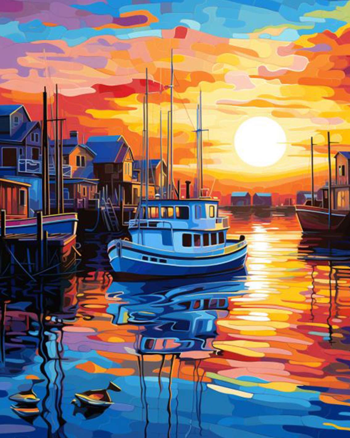 Vibrant Harbor Sunset Paint by Numbers