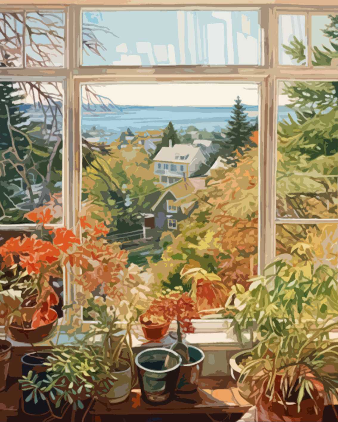 Autumn Garden View from Window Paint by Numbers