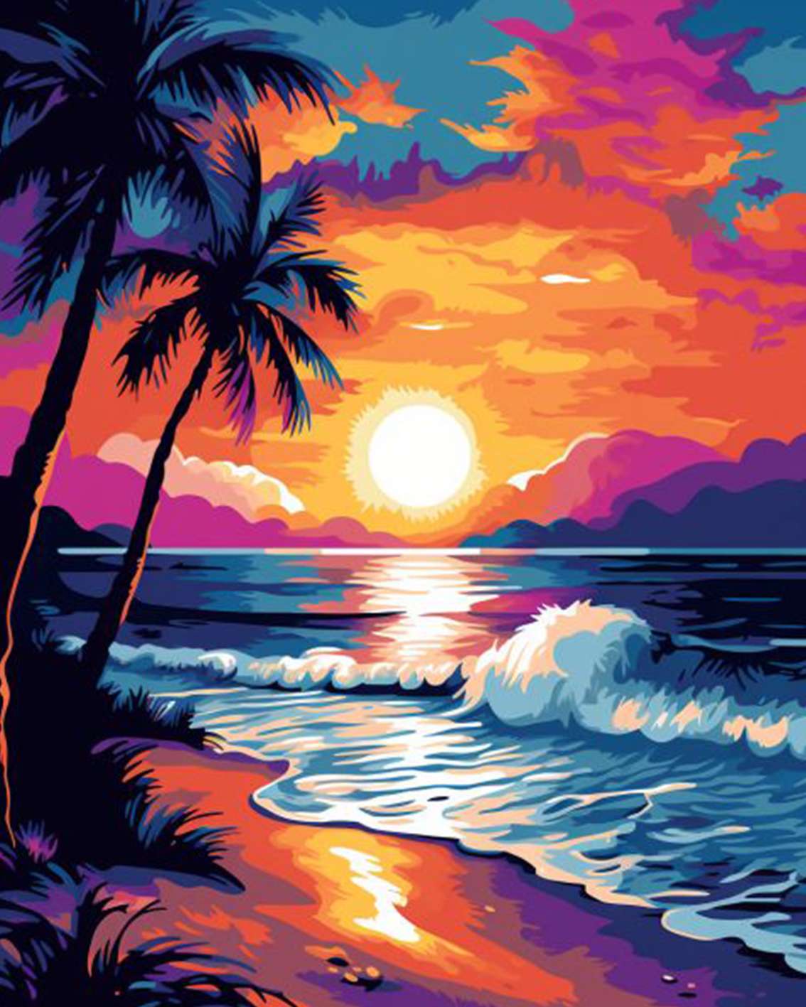 Vibrant Tropical Sunset Beach Paint by Numbers