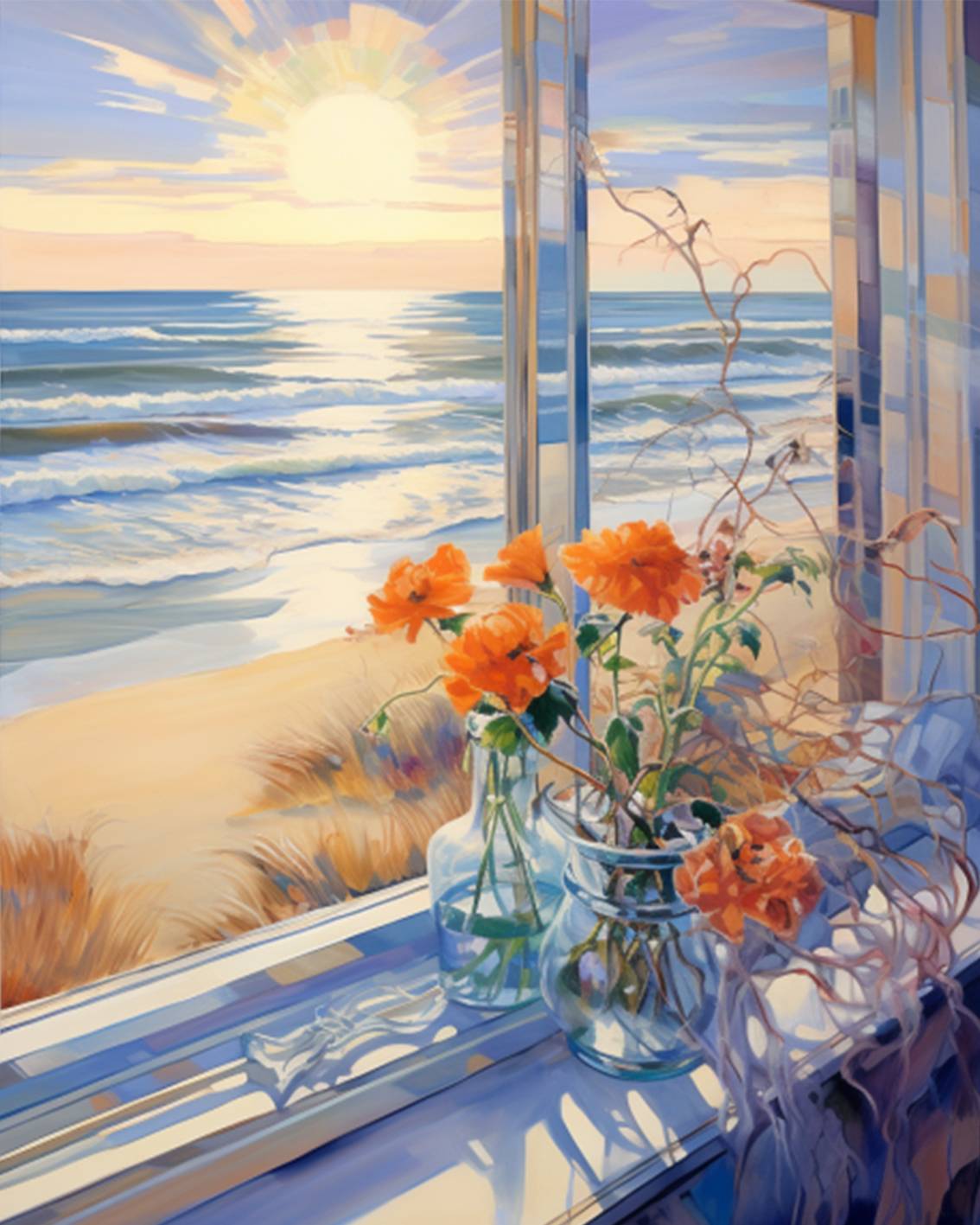 Sunrise Ocean View from Window Paint by Numbers