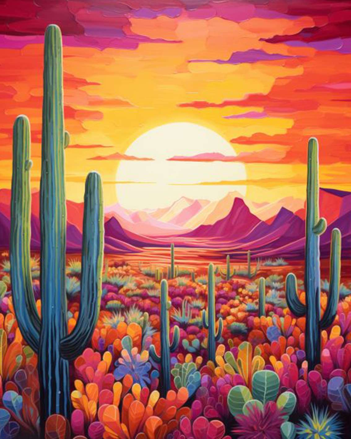 Desert Sunset with Cacti Paint by Numbers