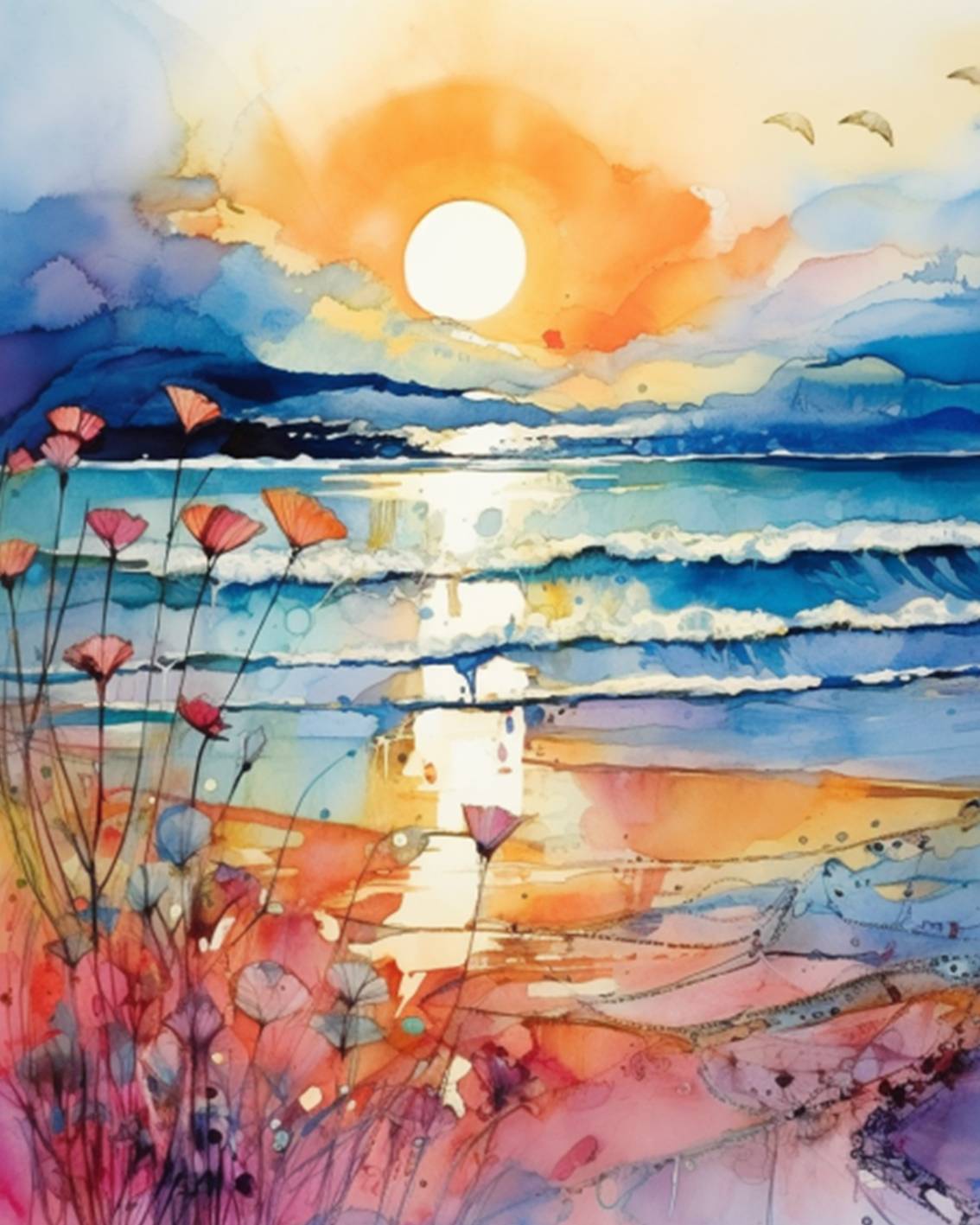 Tranquil Sunset Waves Paint by Numbers