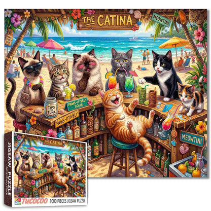 Beachside Cat Cocktail Party Jigsaw Puzzle