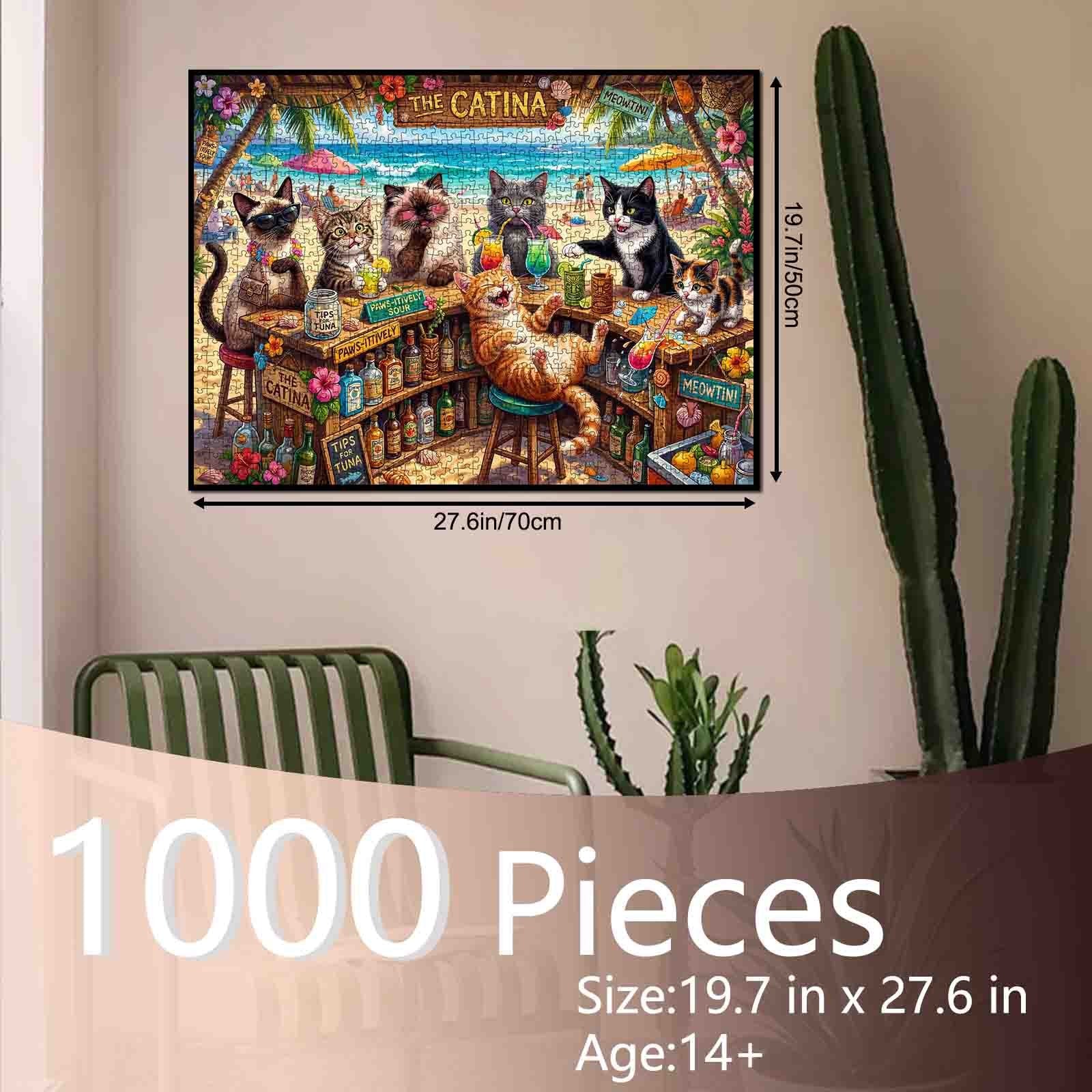 Beachside Cat Cocktail Party Jigsaw Puzzle