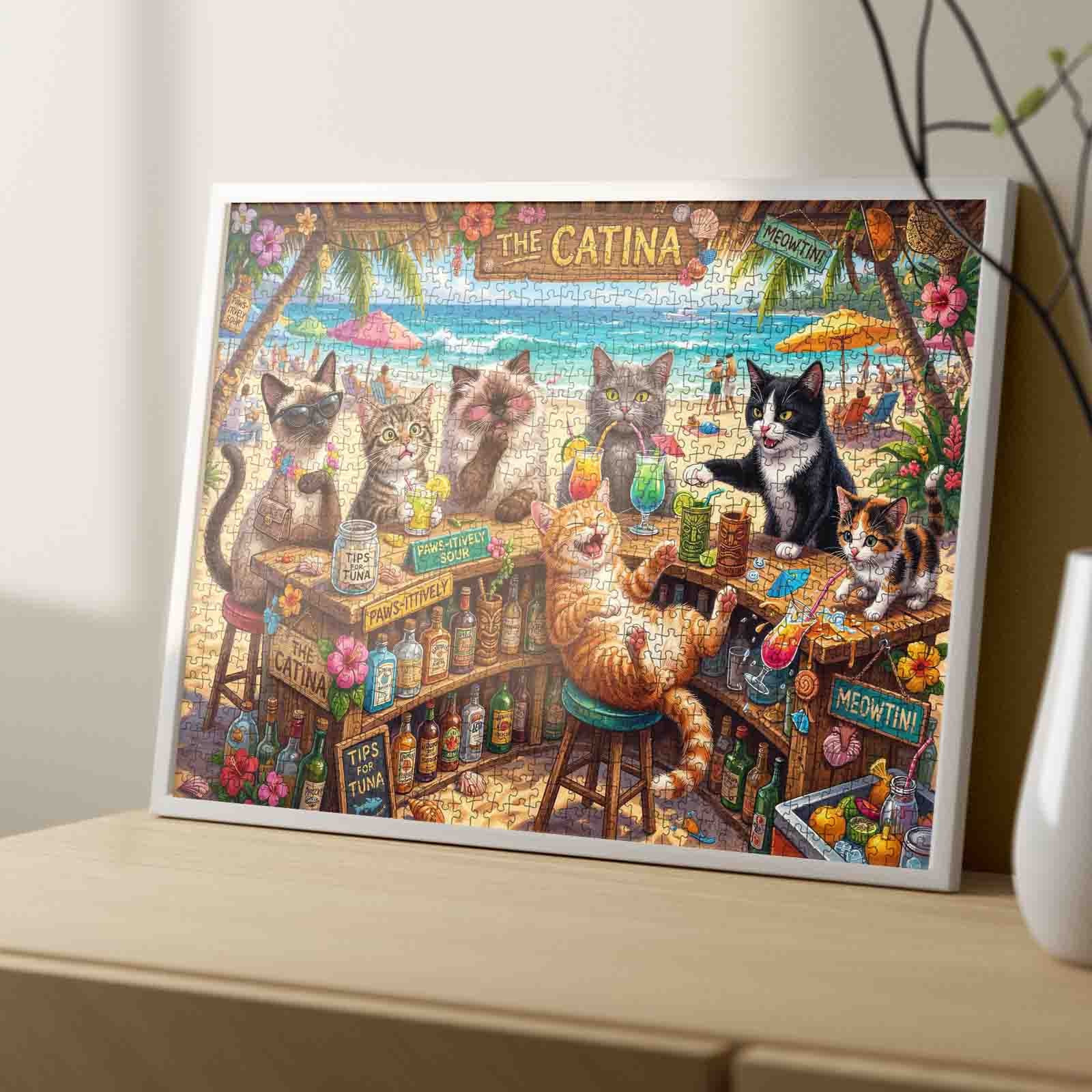 Beachside Cat Cocktail Party Jigsaw Puzzle