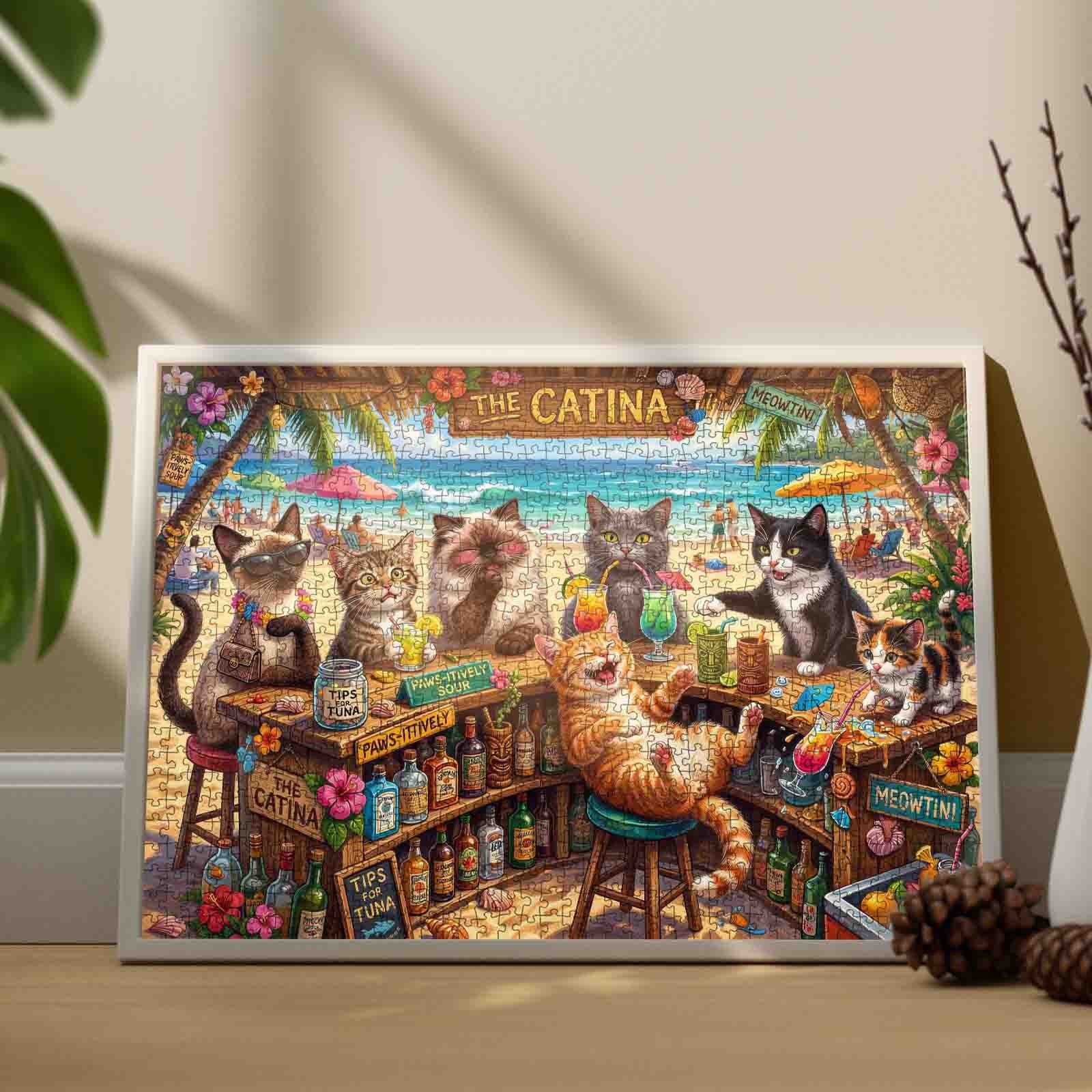 Beachside Cat Cocktail Party Jigsaw Puzzle