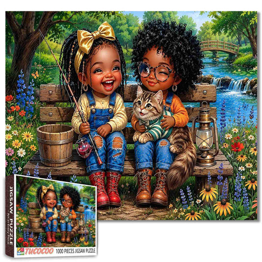 Best Friends Fishing Day Riverside Jigsaw Puzzle