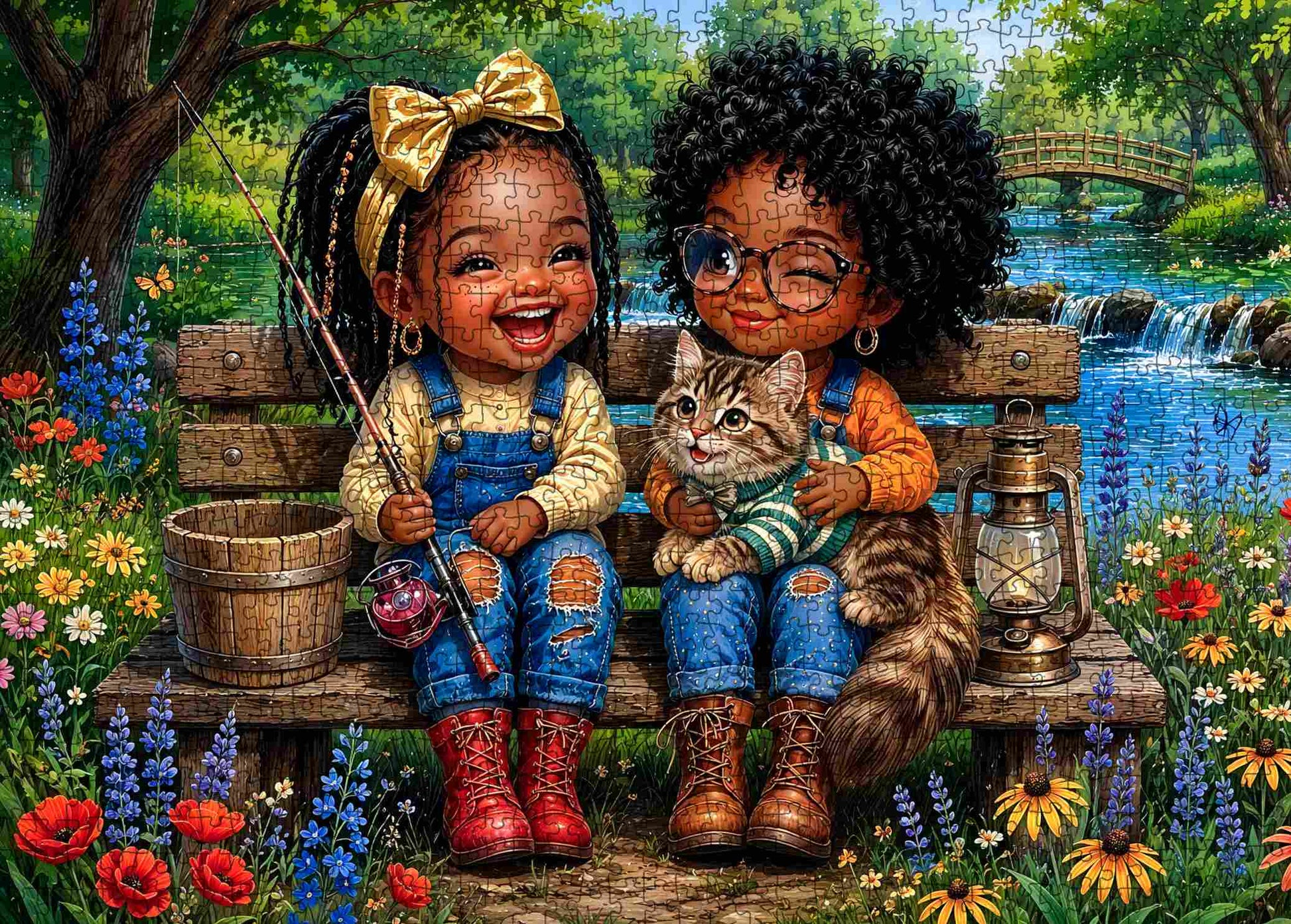 Best Friends Fishing Day Riverside Jigsaw Puzzle