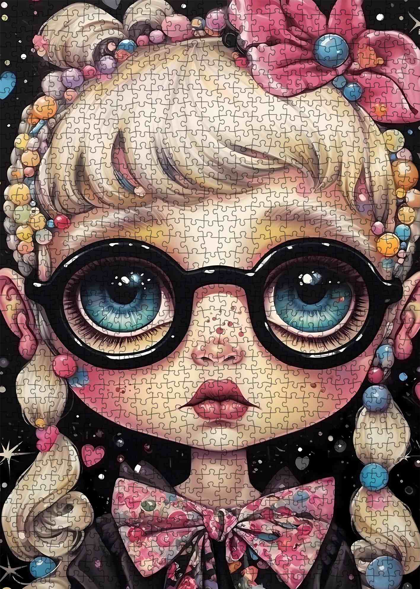 Big-Eyed Girl with Candy Braids Jigsaw Puzzle