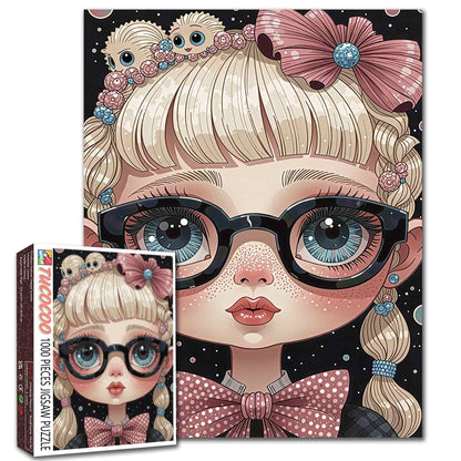 Big-Eyed Girl with Candy Braids Jigsaw Puzzle