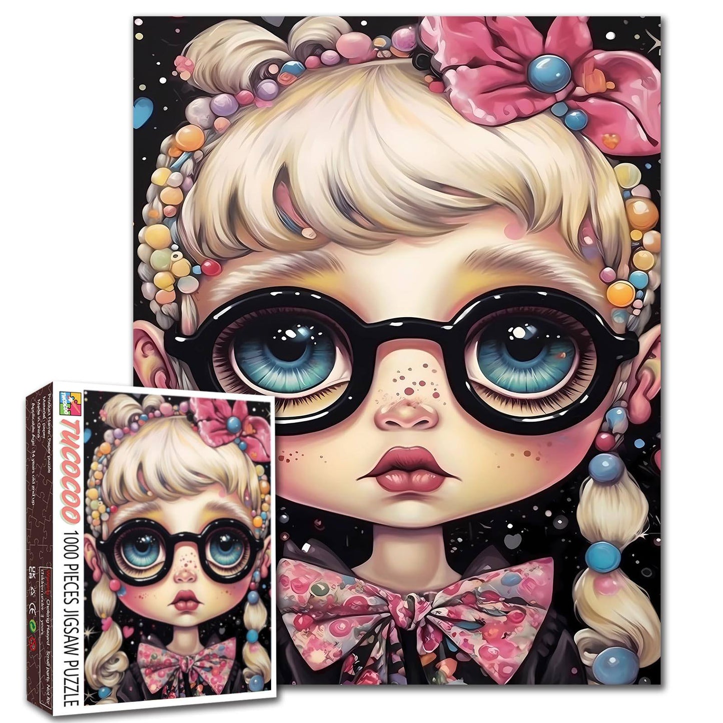 Big-Eyed Girl with Candy Braids Jigsaw Puzzle