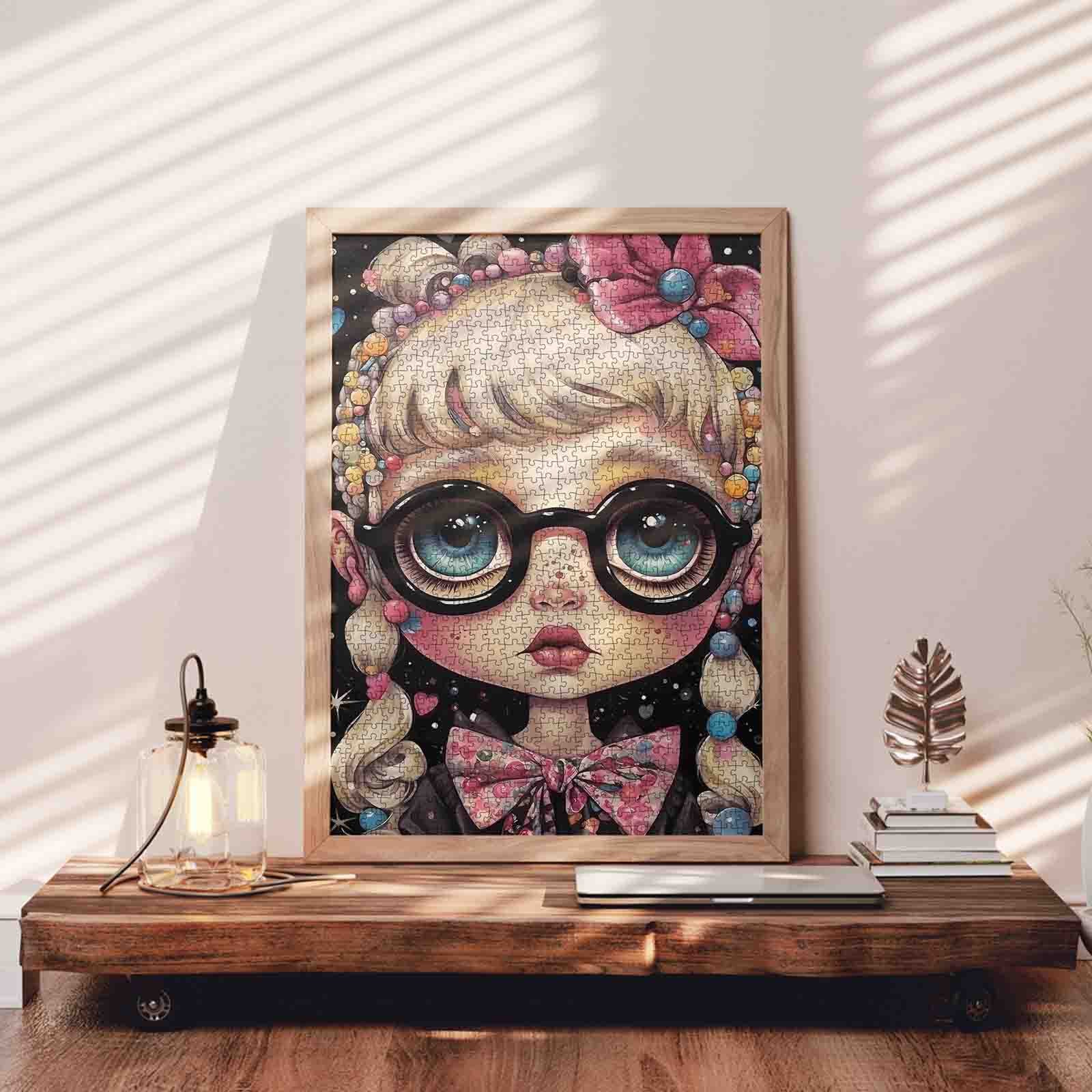 Big-Eyed Girl with Candy Braids Jigsaw Puzzle