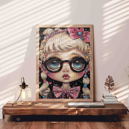 Big-Eyed Girl with Candy Braids Jigsaw Puzzle