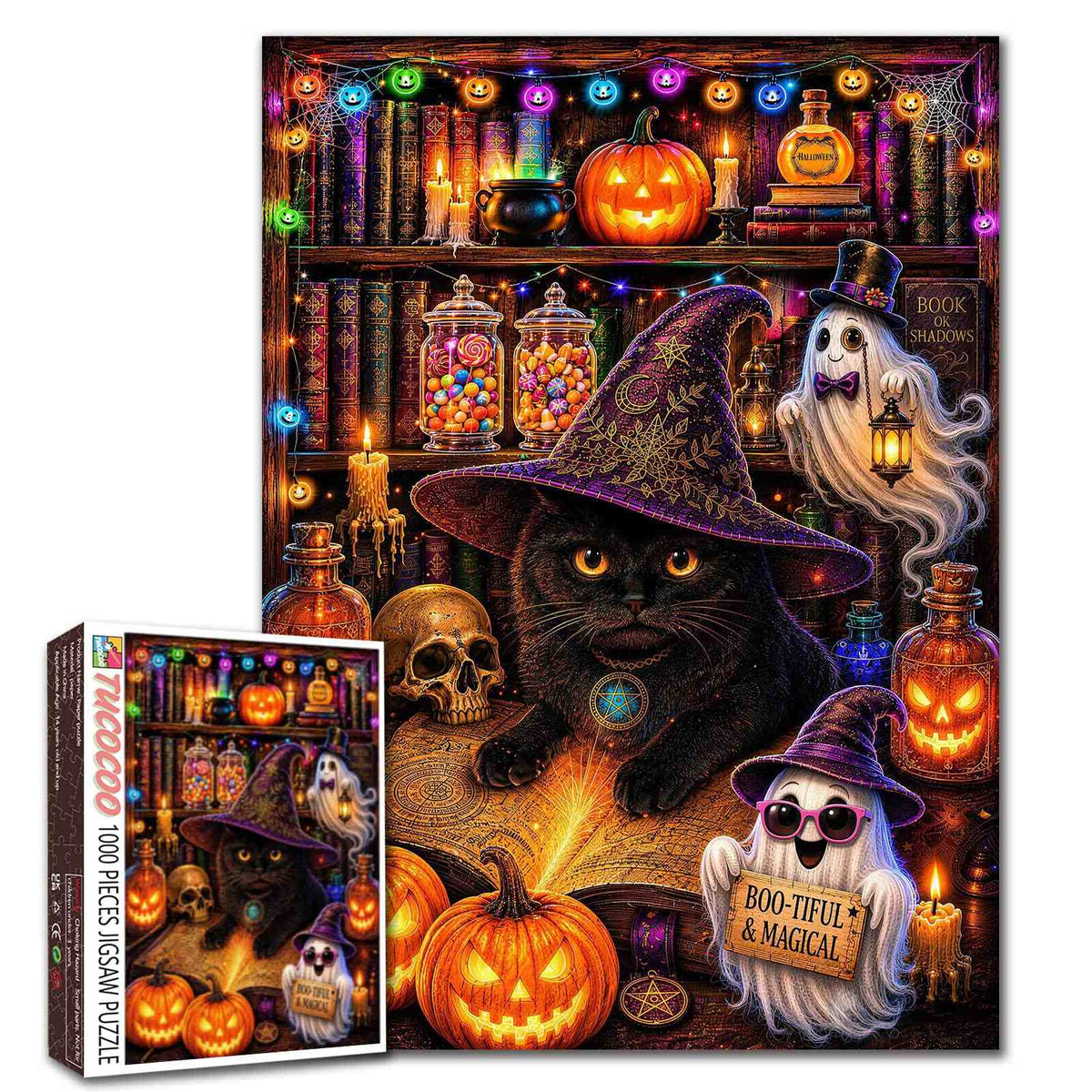 Black Cat Witchy Library Jigsaw Puzzle