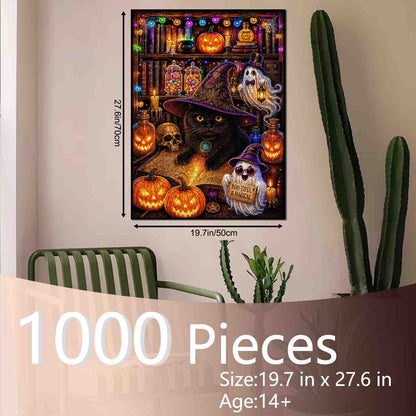 Black Cat Witchy Library Jigsaw Puzzle