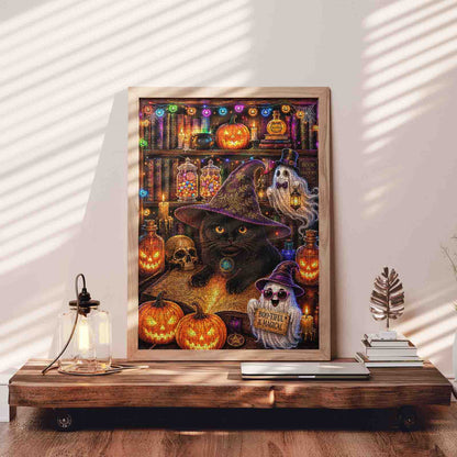 Black Cat Witchy Library Jigsaw Puzzle