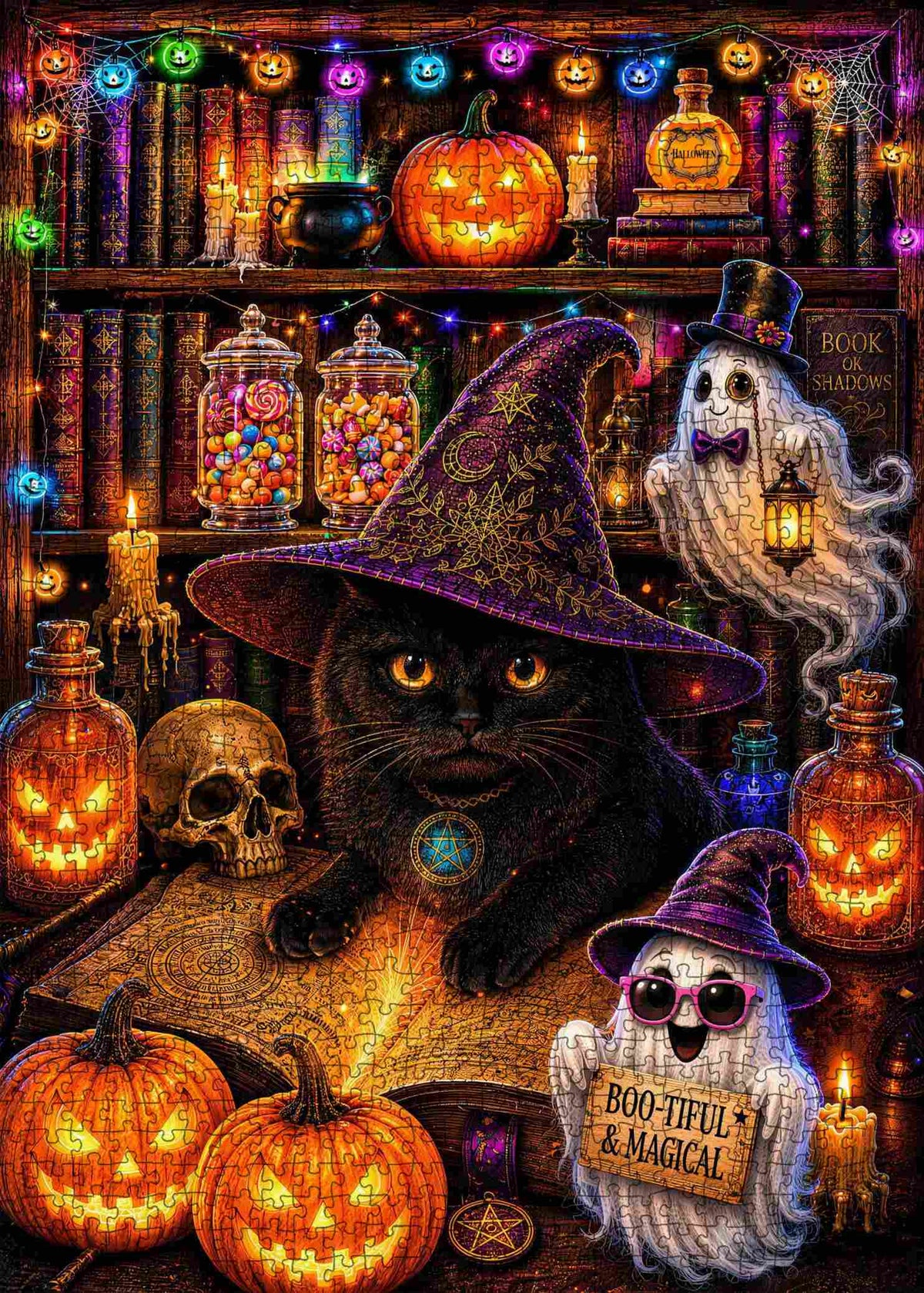 Black Cat Witchy Library Jigsaw Puzzle