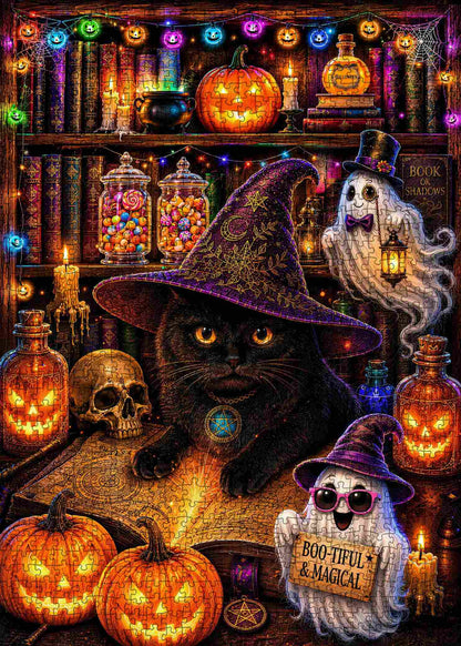 Black Cat Witchy Library Jigsaw Puzzle