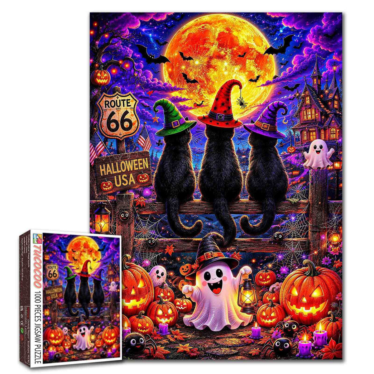 Black Cats Halloween Moonlight Jigsaw Puzzle